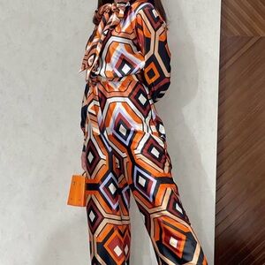 Zara Geometric Jumpsuit in Orange and Black